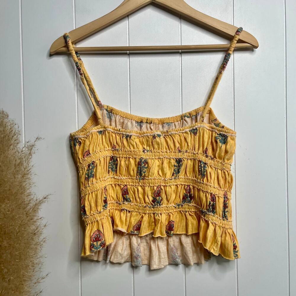 Free People top floral cropped tank ruffled pleated cotton - Picture 5 of 6